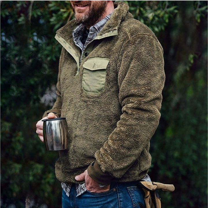 Męskie Swetry z Kołnierzem Stojącym - Casual Comfort - Khaki Zielony