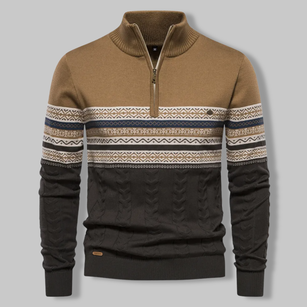 Męskie Swetry z Półzamkiem - Elegancki Styl Ivo - Khaki