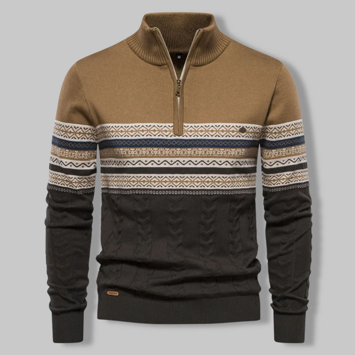 Męskie Swetry z Półzamkiem - Elegancki Styl Ivo - Khaki