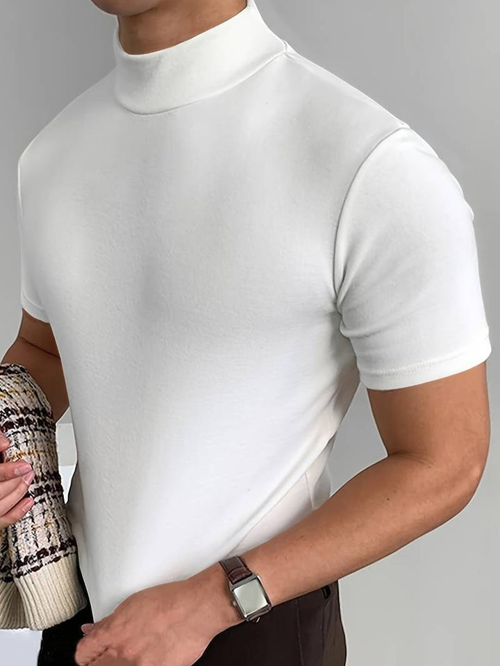 Męskie T-shirt Krótki Rękaw Kołnierz - Slim Fit Baza Letnia
