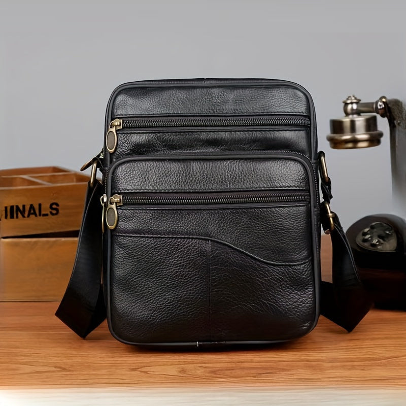 Męskie Torba na ramię skórzana - Biznesowa crossbody z dużą pojemności - Czarny