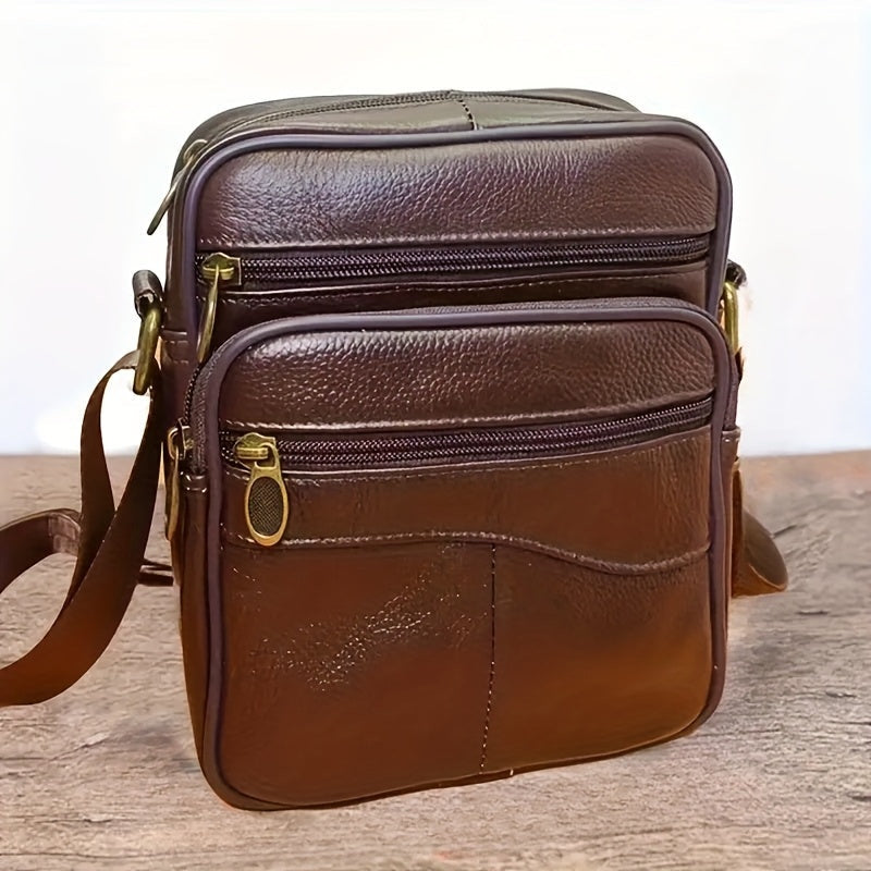 Męskie Torba na ramię skórzana - Biznesowa crossbody z dużą pojemności - Czerwono-Brązowy
